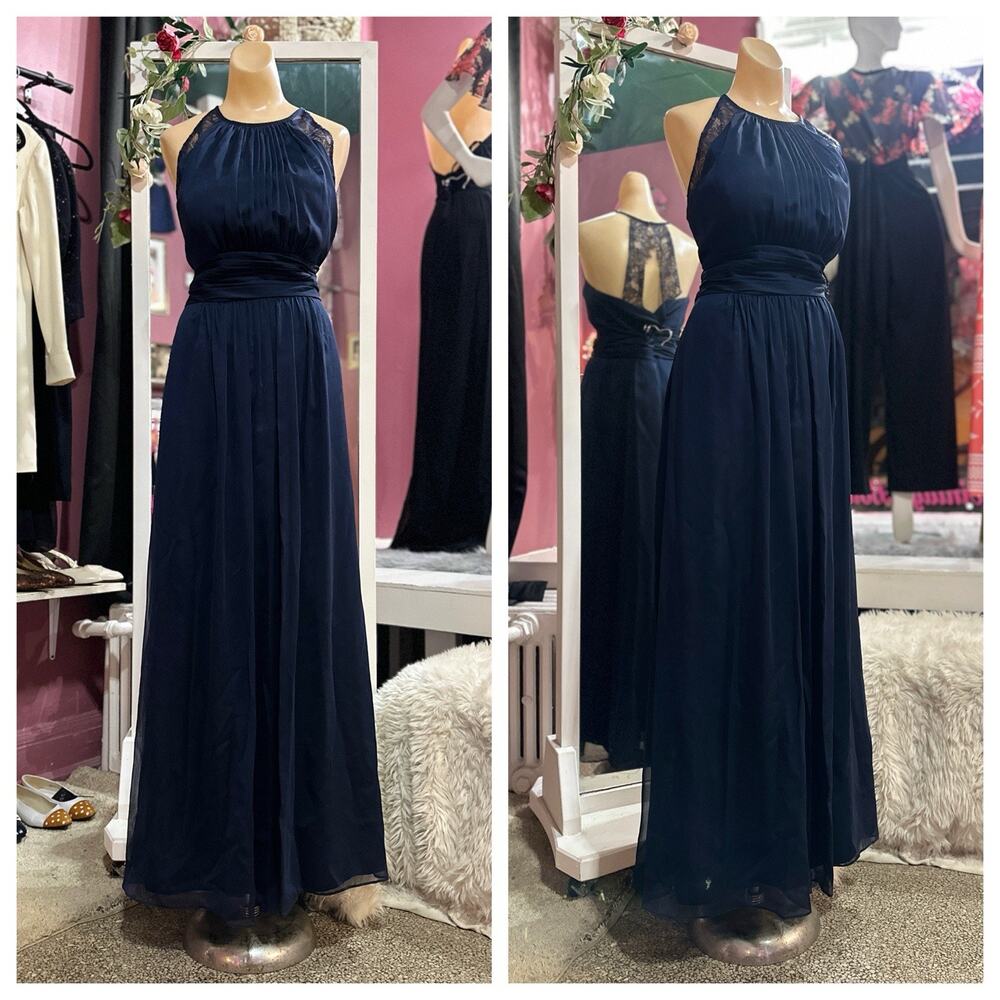 Blue Maxi Formal Dress Evening Prom Party Open Back Lace Sleeveless Wedding XL